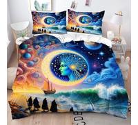 Fotmung Conjunto de Ropa de Cama Playa con Planeta De Colores, Set de Funda de Edredón 3 Piezas - 220x240 cm, Confort Superior en Todas Las Estaciones, Elegancia para tu Dormitorio Principal-A234
