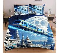Fotmung Conjunto de Ropa de Cama Tren Aéreo, Set de Funda de Edredón 3 Piezas - 220x240 cm, Confort Superior en Todas Las Estaciones, Elegancia para tu Dormitorio Principal W310