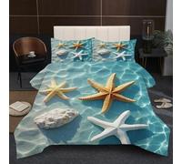 Fotmung Edredón Nordica Cama 105-200x200 cm Estrella de Mar, Juego de Ropa para Cama de 2 Personas, Edredón Estampado de 4 Estaciones + 2 Funda de Almohada 50 x 75