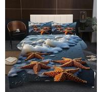 Fotmung Edredón Nordica Cama 150-220x240 cm Estrella de Mar Amarilla, 3 Piezas Juego de Ropa para Adultos, 3D Edredón de Microfibra y 2 Funda de Almohada (220 x 240-50 x 75)