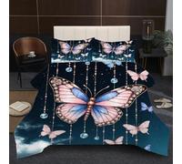 Fotmung Edredón Nordica Cama 90-150x200 cm Mariposa Rosa, Ligero Edredón en Microfibra 150 x 200 cm para Juveniles, Juego de Ropa de Cama con 2 Funda de Almohada B53