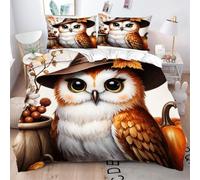 Fotmung Funda Nórdica 240x260 cm BúHo Animado Y Hoja De Arce, Funda Nórdica Extra Grande + 2 Fundas de Almohada, Resistente al Lavado y al Desgaste, Transforma tu Cama en una Obra de Arte-A96