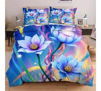 Fotmung Funda Nórdica 240x260 cm Flor Azul, Funda Nórdica Extra Grande + 2 Fundas de Almohada, Resistente al Lavado y al Desgaste, Transforma tu Cama en una Obra de Arte E168