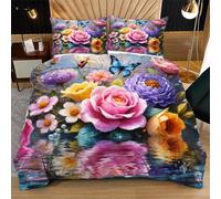 Fotmung Funda Nórdica 240x260 cm Flores Románticas, Funda Nórdica Extra Grande + 2 Fundas de Almohada, Resistente al Lavado y al Desgaste, Transforma tu Cama en una Obra de Arte L220-