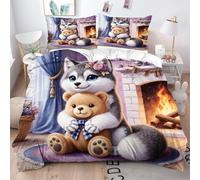 Fotmung Funda Nórdica 240x260 cm Gato Morado En 3D, Funda Nórdica Extra Grande + 2 Fundas de Almohada, Resistente al Lavado y al Desgaste, Transforma tu Cama en una Obra de Arte-A90