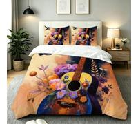 Fotmung Funda Nórdica 240x260 cm Guitarra Flores, Funda Nórdica Extra Grande + 2 Fundas de Almohada, Resistente al Lavado y al Desgaste, Transforma tu Cama en una Obra de Arte-E284