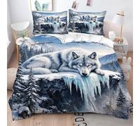 Fotmung Funda Nordica Cama 180 Lobo Blanco En 3D, Juego de Cama para Hombres Mujeres, 3 Piezas de Microfibra 3D Funda Nórdica con Cremallera con Funda de Almohada (240x260 cm - Cama 180 cm)-A13