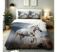 Fotmung Funda Nordica Cama 90 Infantil Caballo Blanco 3D, Funda de Edredón de Microfibra con Cremallera, Juego de Ropa de Cama con Fundas 135x200 + 2 Funda de Almohada 50x75 cm-E337
