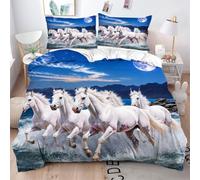 Fotmung Funda Nordica Cama 90 Infantil Caballo Blanco, Funda de Edredón de Microfibra con Cremallera, Juego de Ropa de Cama con Fundas 135x200 + 2 Funda de Almohada 50x75 cm-A223