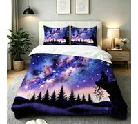 Fotmung Funda Nordica Cama 90 Infantil Cielo Estrellado Morado, Funda de Edredón de Microfibra con Cremallera, Juego de Ropa de Cama con Fundas 135x200 + 2 Funda de Almohada 50x75 cm-E49