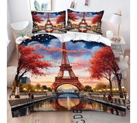 Fotmung Funda Nordica Cama 90 Infantil Joven En La Torre Eiffel En 3D, Juego de Funda de Edredón 150x200 cm en Microfibra, Fundas de Edredón con Cierre de Cremallera y 2 Funda de Almohada 50x75 cm-A61
