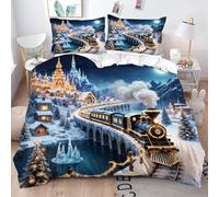 Fotmung Funda Nordica Cama 90 Infantil Tren En Un Castillo En 3D, Juego de Funda de Edredón 150x200 cm en Microfibra, Fundas de Edredón con Cierre de Cremallera y 2 Funda de Almohada 50x75 cm-A123
