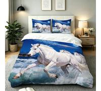 Fotmung Fundas Nordicas Cama 105 Infantil Caballo Blanco Animal, 3 Piezas Juego de Funda de Edredón 200x200 con Cremallera para Cama de Microfibra y 2 Funda de Almohada 50x75 cm-E225