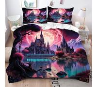 Fotmung Fundas Nordicas Cama 105 Infantil Joven En Castillo Rosa, 3 Piezas Juego de Funda de Edredón 200x200 con Cremallera para Cama de Microfibra y 2 Funda de Almohada 50x75 cm-A99