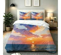Fotmung Juego de Cama 150x200 Atardecer Óleo, Conjunto de Ropa de Cama 3 Piezas, Incluye 1 Funda de Edredón + 2 Fundas de Almohada, Lavable a Máquina, Suave al Tacto, Fácil de Cuidar-E262