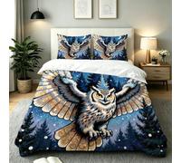 Fotmung Juego de Cama 150x200 Búho Azul Animal, Conjunto de Ropa de Cama 3 Piezas, Incluye 1 Funda de Edredón + 2 Fundas de Almohada, Lavable a Máquina, Suave al Tacto, Fácil de Cuidar-E50