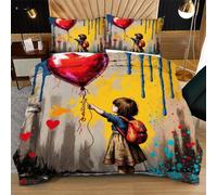 Fotmung Juego de Cama 150x200 Chica con CorazóN, Conjunto de Ropa de Cama 3 Piezas, Incluye 1 Funda de Edredón + 2 Fundas de Almohada, Lavable a Máquina, Suave al Tacto, Fácil de Cuidar Q104