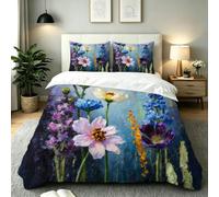 Fotmung Juego de Cama 150x200 Chica Flores Óleo, Conjunto de Ropa de Cama 3 Piezas, Incluye 1 Funda de Edredón + 2 Fundas de Almohada, Lavable a Máquina, Suave al Tacto, Fácil de Cuidar-E206