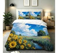 Fotmung Juego de Cama 150x200 Cielo Azul Flores, Conjunto de Ropa de Cama 3 Piezas, Incluye 1 Funda de Edredón + 2 Fundas de Almohada, Lavable a Máquina, Suave al Tacto, Fácil de Cuidar-E366