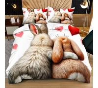 Fotmung Juego de Cama 150x200 Conejo CorazóN, Conjunto de Ropa de Cama 3 Piezas, Incluye 1 Funda de Edredón + 2 Fundas de Almohada, Lavable a Máquina, Suave al Tacto, Fácil de Cuidar Q144