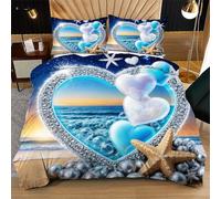 Fotmung Juego de Cama 150x200 CorazóN Azul, Conjunto de Ropa de Cama 3 Piezas, Incluye 1 Funda de Edredón + 2 Fundas de Almohada, Lavable a Máquina, Suave al Tacto, Fácil de Cuidar R48