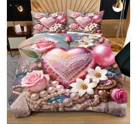 Fotmung Juego de Cama 150x200 CorazóN Floral, Conjunto de Ropa de Cama 3 Piezas, Incluye 1 Funda de Edredón + 2 Fundas de Almohada, Lavable a Máquina, Suave al Tacto, Fácil de Cuidar R132