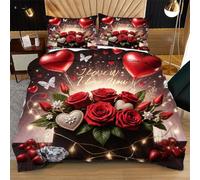 Fotmung Juego de Cama 150x200 CorazóN Floral, Conjunto de Ropa de Cama 3 Piezas, Incluye 1 Funda de Edredón + 2 Fundas de Almohada, Lavable a Máquina, Suave al Tacto, Fácil de Cuidar R8