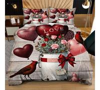 Fotmung Juego de Cama 150x200 CorazóN Rojo, Conjunto de Ropa de Cama 3 Piezas, Incluye 1 Funda de Edredón + 2 Fundas de Almohada, Lavable a Máquina, Suave al Tacto, Fácil de Cuidar R398