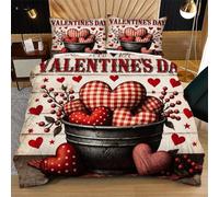 Fotmung Juego de Cama 150x200 CorazóN Rojo, Conjunto de Ropa de Cama 3 Piezas, Incluye 1 Funda de Edredón + 2 Fundas de Almohada, Lavable a Máquina, Suave al Tacto, Fácil de Cuidar Q114