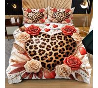 Fotmung Juego de Cama 150x200 Flor con CorazóN, Conjunto de Ropa de Cama 3 Piezas, Incluye 1 Funda de Edredón + 2 Fundas de Almohada, Lavable a Máquina, Suave al Tacto, Fácil de Cuidar R18