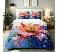 Fotmung Juego de Cama 150x200 Flores Coloridas Óleo, Conjunto de Ropa de Cama 3 Piezas, Incluye 1 Funda de Edredón + 2 Fundas de Almohada, Lavable a Máquina, Suave al Tacto, Fácil de Cuidar-E216