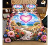 Fotmung Juego de Cama 150x200 Flores en Forma de CorazóN, Conjunto de Ropa de Cama 3 Piezas, Incluye 1 Funda de Edredón + 2 Fundas de Almohada, Lavable a Máquina, Suave al Tacto, Fácil de Cuidar R368