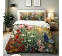 Fotmung Juego de Cama 150x200 Flores Óleo, Conjunto de Ropa de Cama 3 Piezas, Incluye 1 Funda de Edredón + 2 Fundas de Almohada, Lavable a Máquina, Suave al Tacto, Fácil de Cuidar-E186