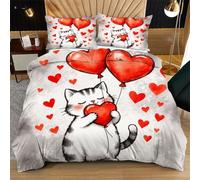 Fotmung Juego de Cama 150x200 Gato con CorazóN, Conjunto de Ropa de Cama 3 Piezas, Incluye 1 Funda de Edredón + 2 Fundas de Almohada, Lavable a Máquina, Suave al Tacto, Fácil de Cuidar Q220