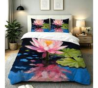 Fotmung Juego de Cama 150x200 Loto Hojas De Loto 3D, Conjunto de Ropa de Cama 3 Piezas, Incluye 1 Funda de Edredón + 2 Fundas de Almohada, Lavable a Máquina, Suave al Tacto, Fácil de Cuidar-E392