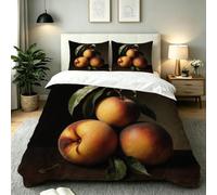 Fotmung Juego de Cama 150x200 Melocotón Fruta Óleo, Conjunto de Ropa de Cama 3 Piezas, Incluye 1 Funda de Edredón + 2 Fundas de Almohada, Lavable a Máquina, Suave al Tacto, Fácil de Cuidar-E344
