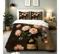 Fotmung Juego de Cama 150x200 Mujer Flores Óleo, Conjunto de Ropa de Cama 3 Piezas, Incluye 1 Funda de Edredón + 2 Fundas de Almohada, Lavable a Máquina, Suave al Tacto, Fácil de Cuidar-E90