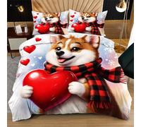 Fotmung Juego de Cama 150x200 Perro con CorazóN, Conjunto de Ropa de Cama 3 Piezas, Incluye 1 Funda de Edredón + 2 Fundas de Almohada, Lavable a Máquina, Suave al Tacto, Fácil de Cuidar R212