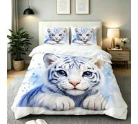 Fotmung Juego de Cama 150x200 Tigre Blanco Animal, Conjunto de Ropa de Cama 3 Piezas, Incluye 1 Funda de Edredón + 2 Fundas de Almohada, Lavable a Máquina, Suave al Tacto, Fácil de Cuidar-E326