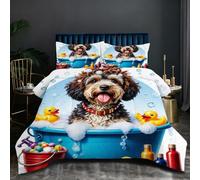 Fotmung Juego de Cama 220x240 cm Perro BañáNdose, 3 Piezas para 4 Estaciones, Incluye 2 Fundas de Almohada 50x75 cm, Suave y Ligero, para Dormitorio Principal, N372