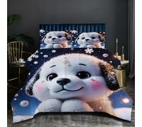 Fotmung Juego de Cama 220x240 cm Perro Blanco, 3 Piezas para 4 Estaciones, Incluye 2 Fundas de Almohada 50x75 cm, Suave y Ligero, para Dormitorio Principal, N394