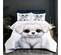 Fotmung Juego de Cama 220x240 cm Perro Blanco, 3 Piezas para 4 Estaciones, Incluye 2 Fundas de Almohada 50x75 cm, Suave y Ligero, para Dormitorio Principal, N262