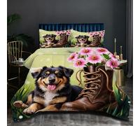 Fotmung Juego de Cama 220x240 cm Perro con Botas, 3 Piezas para 4 Estaciones, Incluye 2 Fundas de Almohada 50x75 cm, Suave y Ligero, para Dormitorio Principal, N210