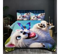 Fotmung Juego de Cama 220x240 cm Perro Mariposa, 3 Piezas para 4 Estaciones, Incluye 2 Fundas de Almohada 50x75 cm, Suave y Ligero, para Dormitorio Principal, N382