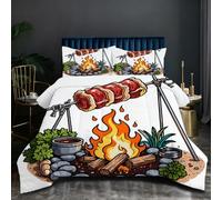 Fotmung Juego de Edredón Estampado 150x200 cm Carne A la Barbacoa, Tejido de Microfibra con Relleno de Algodón, con 2 Fundas de 50x75, Transpirable y Cálido, Hogar N316