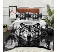 Fotmung Juego de Edredón Estampado 150x200 cm Lobo Gris, Tejido de Microfibra con Relleno de Algodón, con 2 Fundas de 50x75, Transpirable y Cálido, Hogar-A68