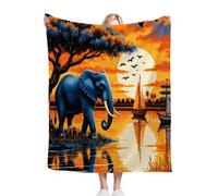 Fotmung Manta de Flanela Plush XXL Elefante Azul, Tamaño 220x240 cm Práctica para el Sofá Grande, Respirable y Cálida, Ligera y Fácil de Mantenimiento, Decoración Elegante para el Hogar M156-
