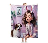 Fotmung Manta de Flanela Suave Chica Perro, 180x220 cm para Recibir Huéspedes, Manta para Viajes Cortos, Decoración para Pisos Pequeños, Lavable a Máquina y Duradera en el Tiempo R316
