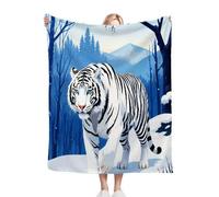 Fotmung Manta para Cama 130x150 Tigre Blanco, Impresa 3D Suave y Cálida Manta de Microfibra Franela, Multiusos Cubierta de Cama Mullida para Niños Adultos, 130x150 cm M89-