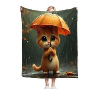 Fotmung Manta Polar 150x200 Infantil Gato con Paraguas, 3D Impresión Microfibra Suave Acogedora Cubierta de Cama, Cálida Manta sofá de Franela para Adultos Niños Mascota A331